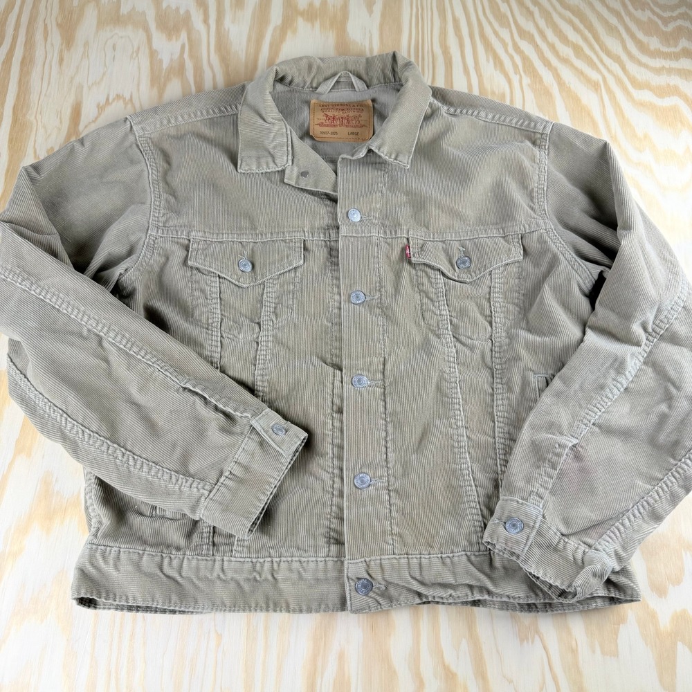 Vintage Early 90s Levis Corduroy Trucker Jacket USA Made 70507-3825 Men L Beige